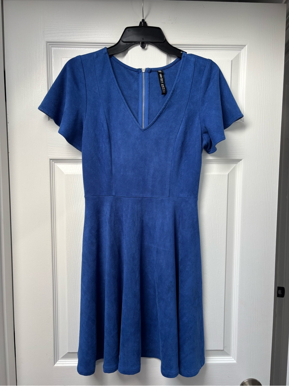 Design Lab Lord & Taylor Royal Blue V-Neck Fit-and-Flare Mini Dress